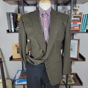 Joseph Abboud Mens Sport Coat Blazer Two Button Houndstooth Olive Wool Blend 40R